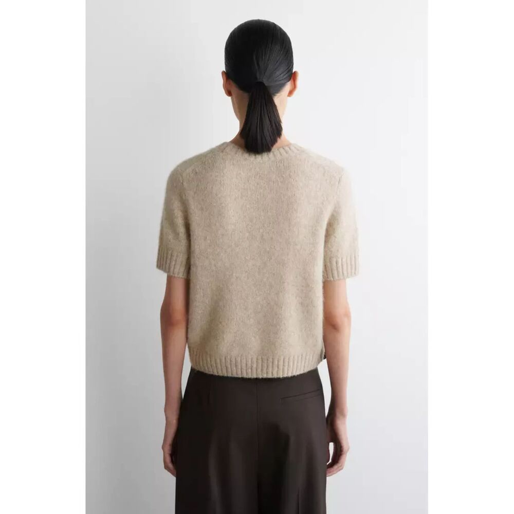 COS Alpaca Yak Wool Knit T-Shirt Beige Melange Short Sleeve Sweater NWT - Picture 3 of 9